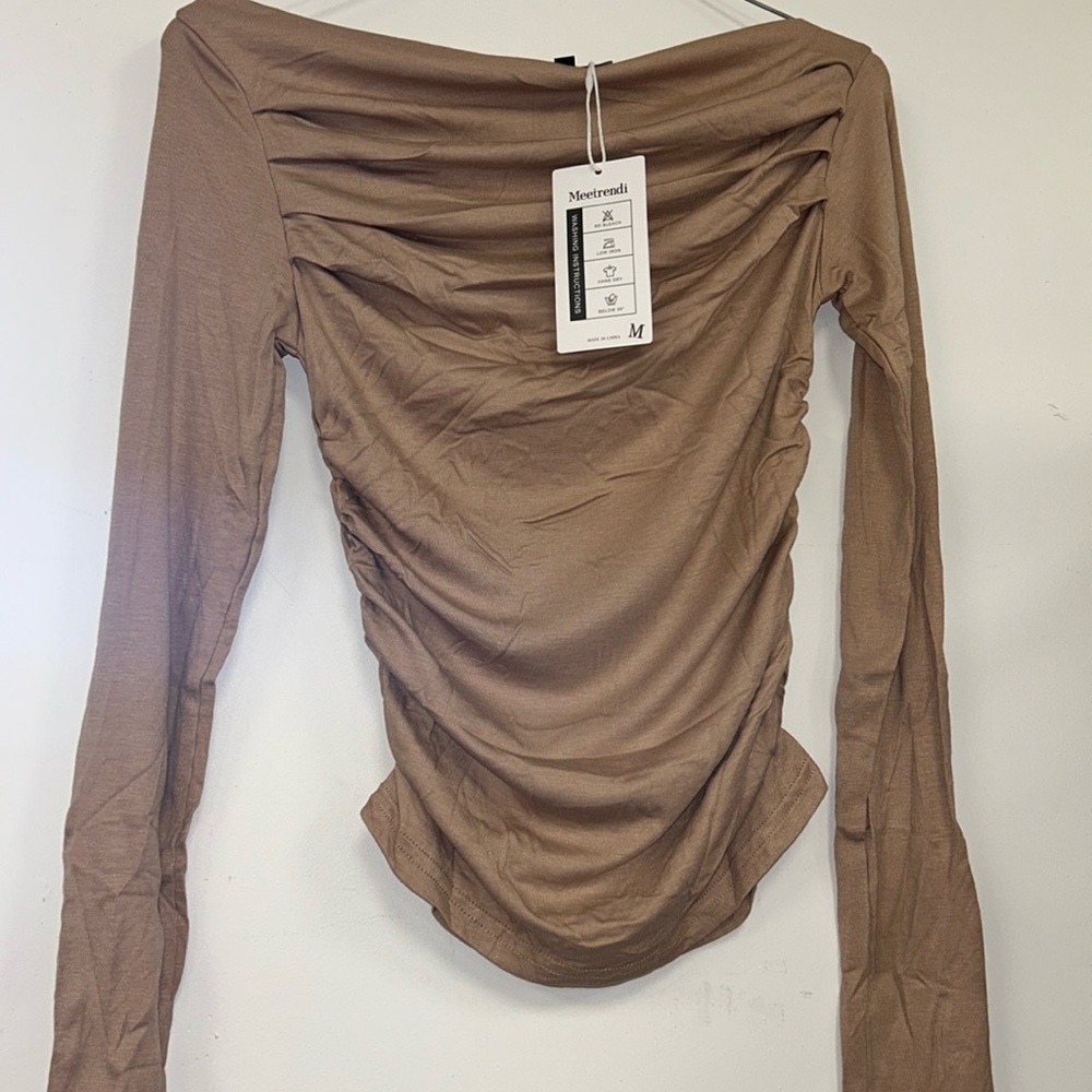 Women Sexy Off Shoulder Top Slim Fit Long sleeve Tight Ruched T Shirts